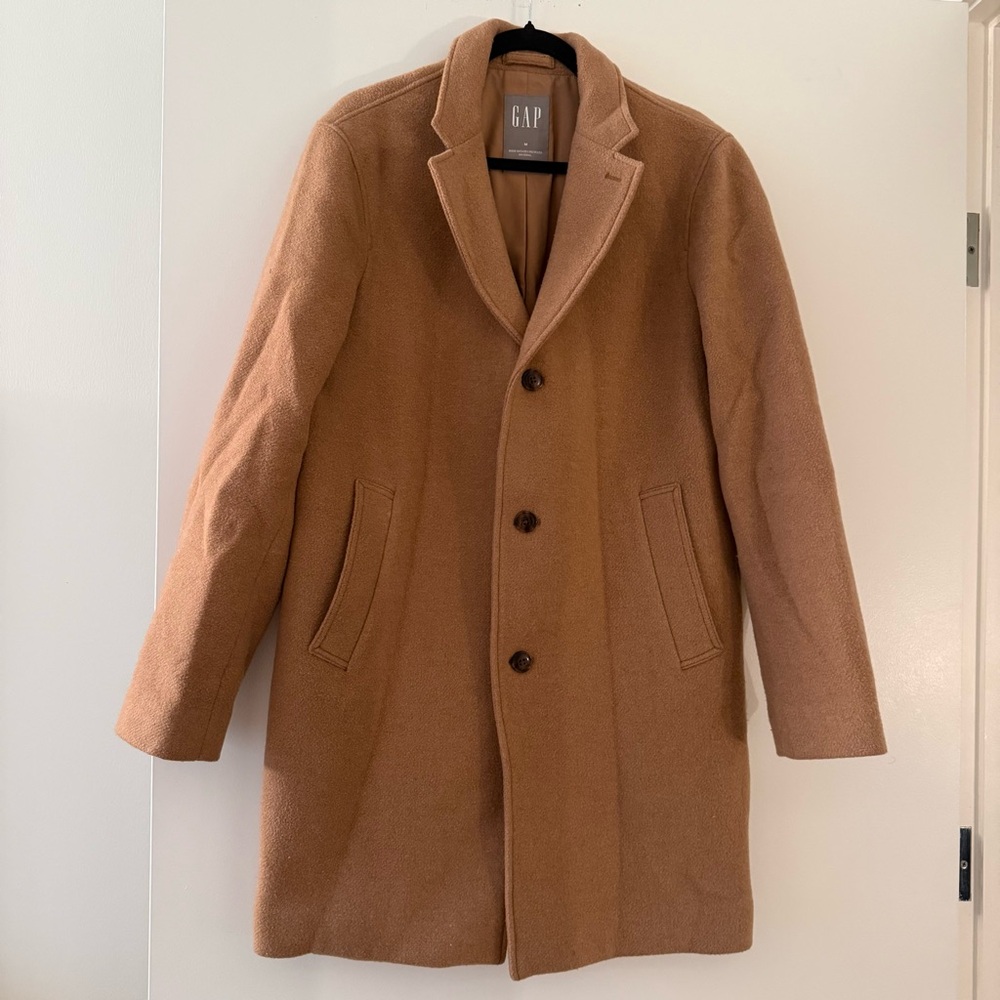 GAP Men's Camel Wool-Blend Overcoat